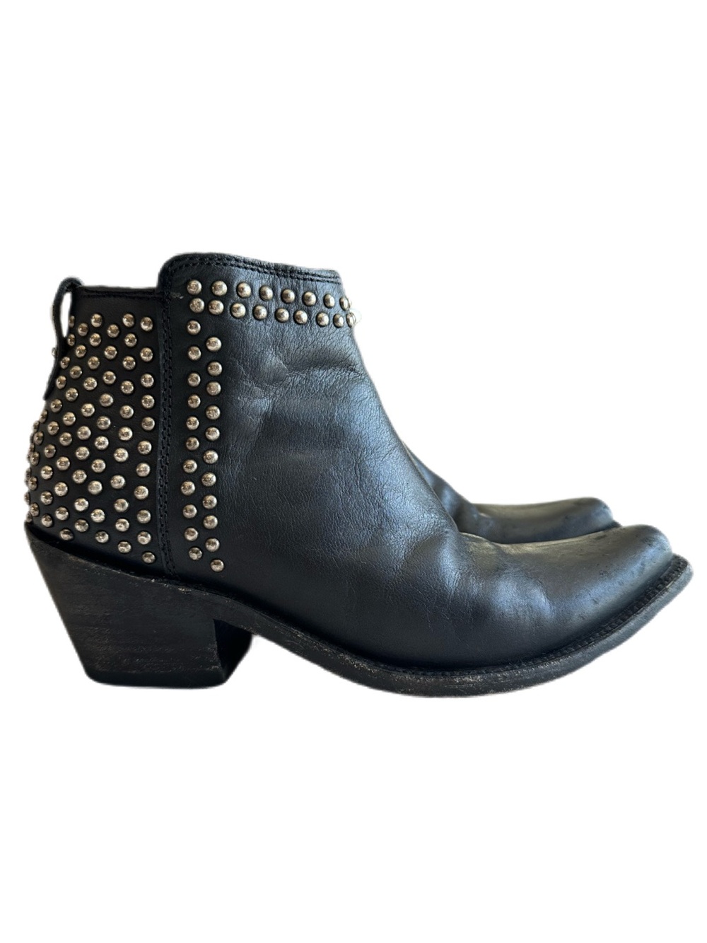 Liberty Black Yetta Black Leather Studded Western Ankle Boots Women’s 9